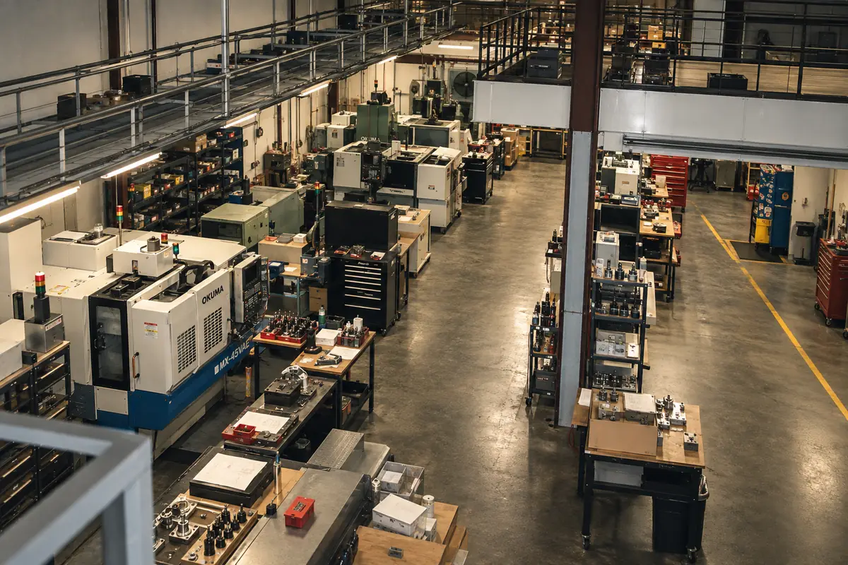 The MTE shop floor today: Okuma, Kitamura, and Mitsubishi machines